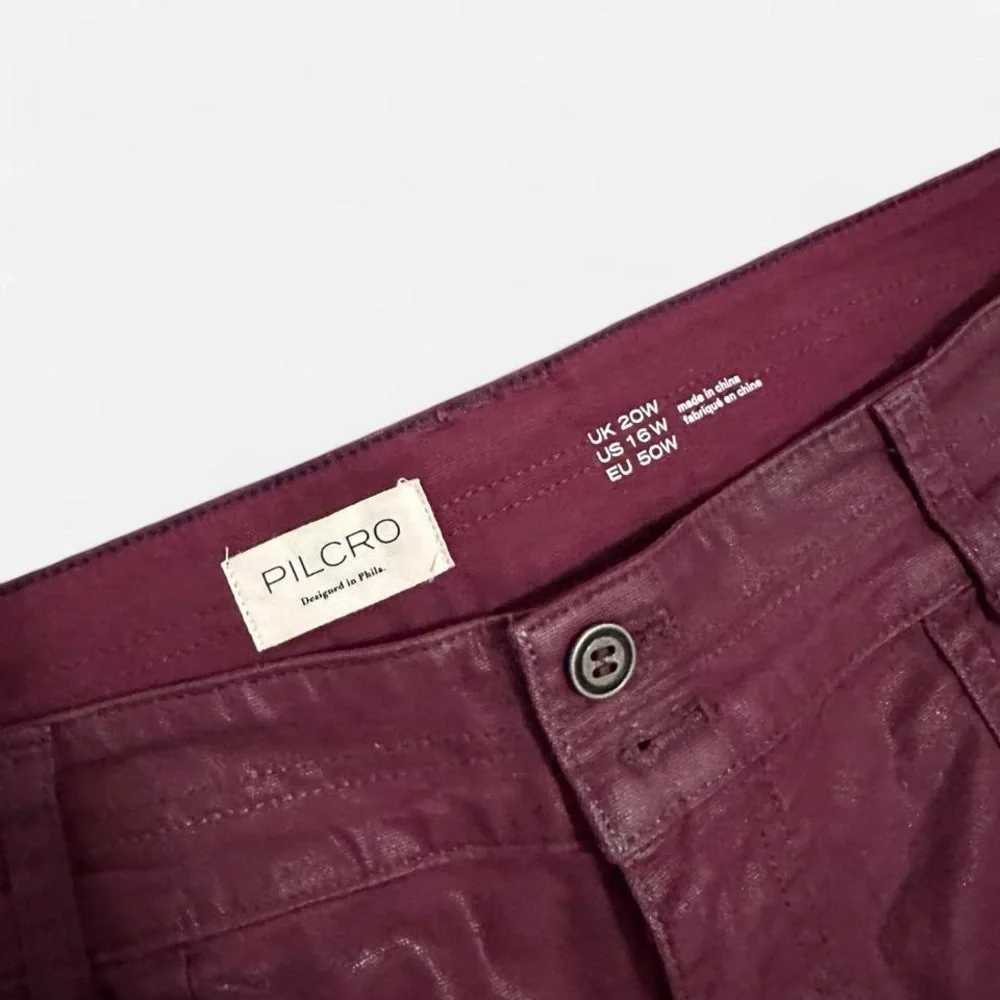 Pilcro Faux Leather Burgundy Pants - Picture 3 of 5